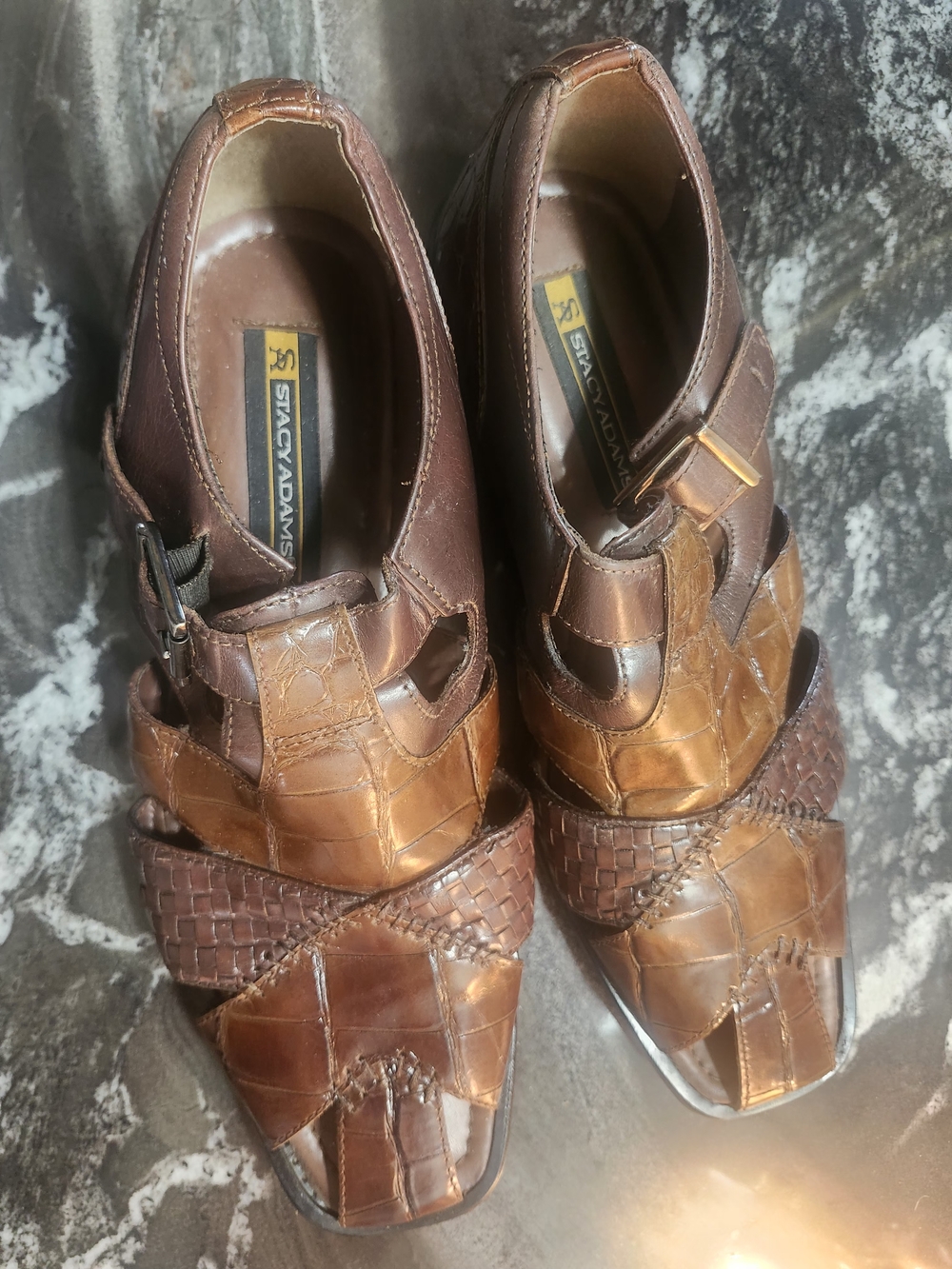 Stacy Adams Men’s Two-Tone Brown Woven Leather Fisherman Sandals